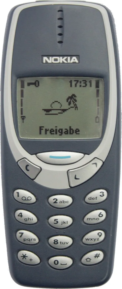 A blue Nokia 3310, front view