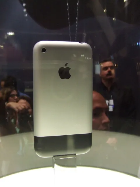 The back of the first iPhone on display at Macworld 2007